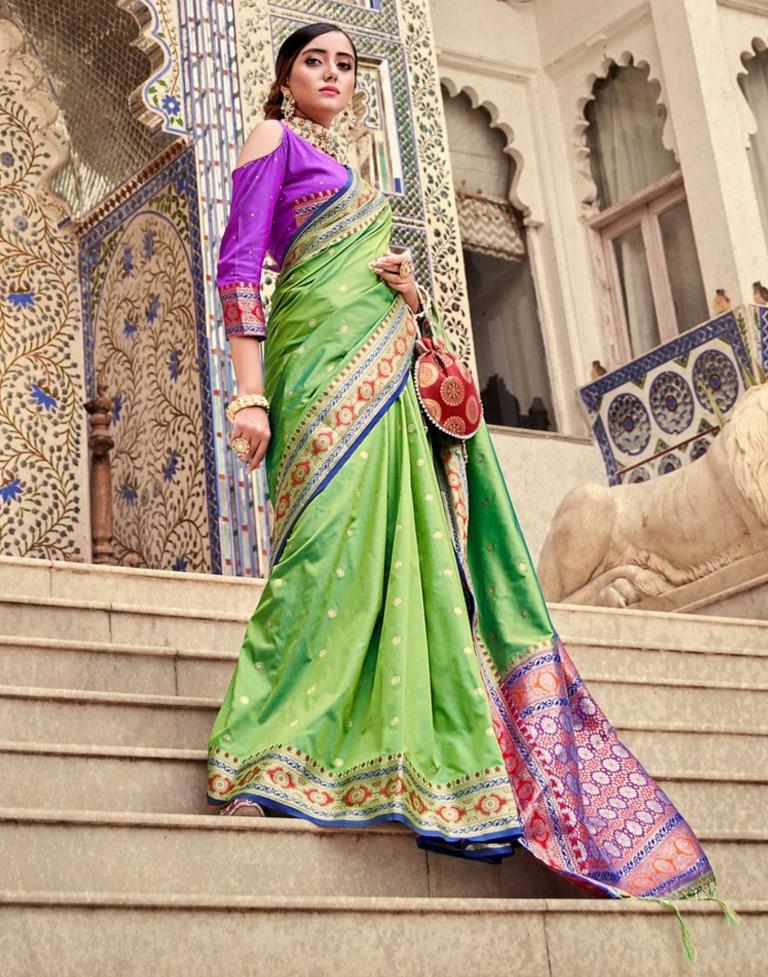 Parrot Green Silk Saree | Leemboodi