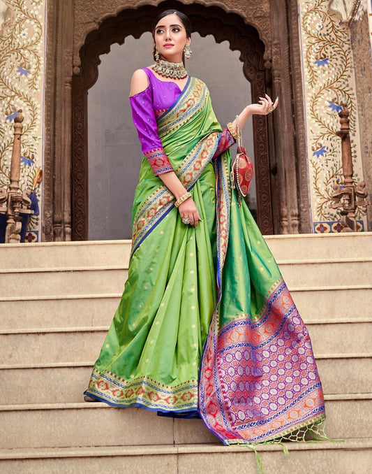 Parrot Green Silk Saree | Leemboodi