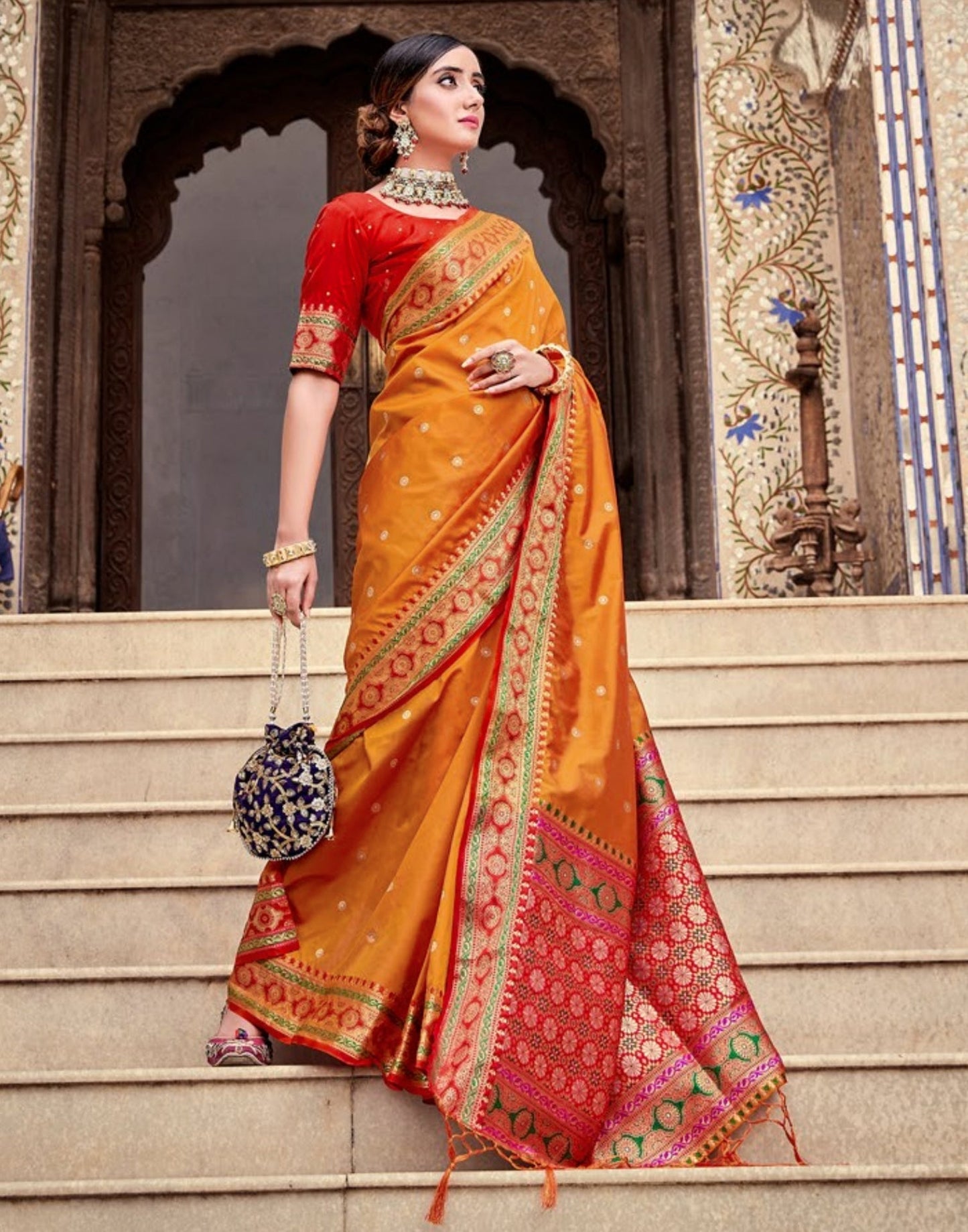 Orange Silk Saree | Leemboodi