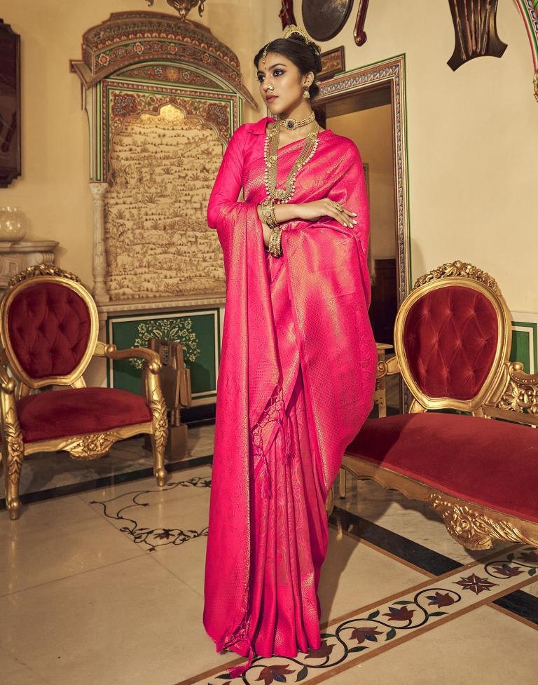Hot Pink Kanjivaram Handloom Weaving Silk Saree | Leemboodi