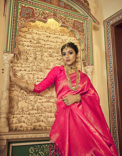 Hot Pink Kanjivaram Handloom Weaving Silk Saree | Leemboodi