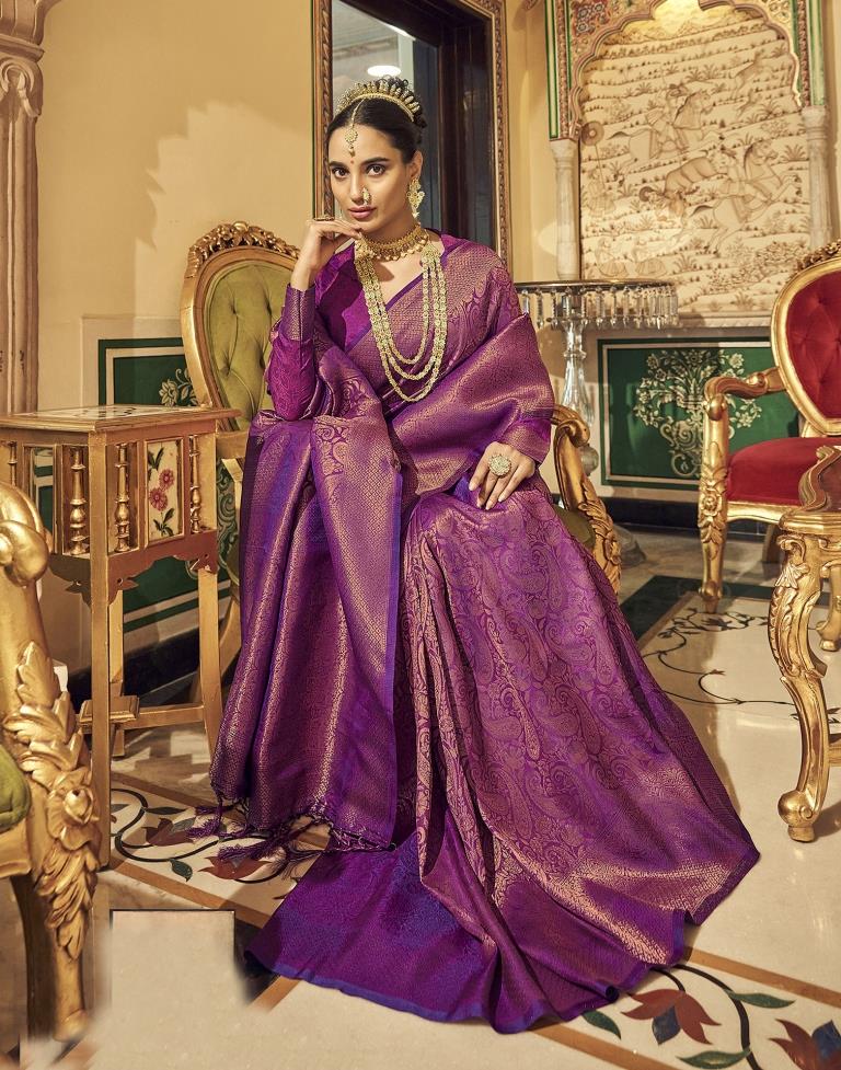 Purple Kanjivaram Handloom Weaving Silk Saree | Leemboodi