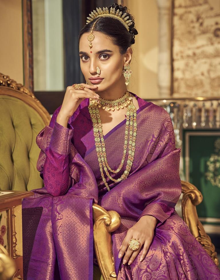 Purple Kanjivaram Handloom Weaving Silk Saree | Leemboodi