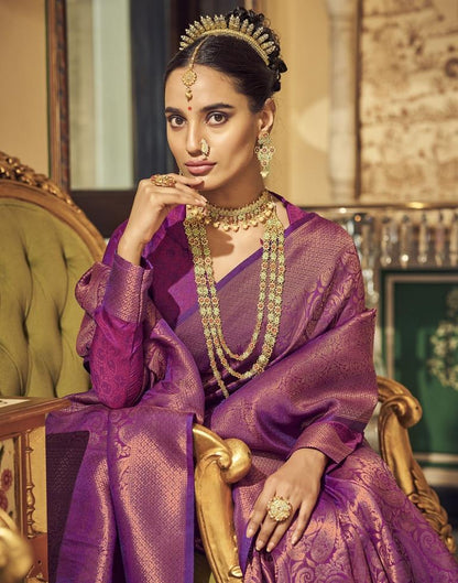 Purple Kanjivaram Handloom Weaving Silk Saree | Leemboodi