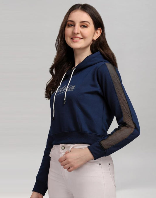 Navy Blue Coloured Cotton Fleece Blend Plain Hoodie | Sudathi