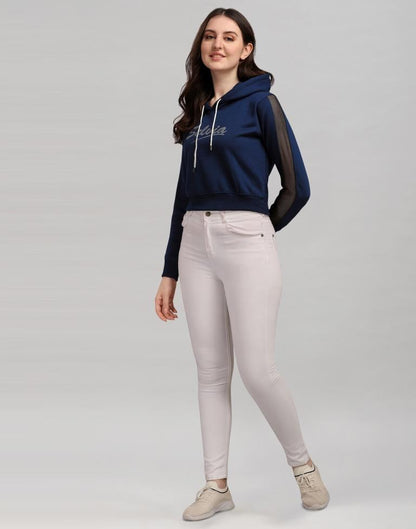 Navy Blue Coloured Cotton Fleece Blend Plain Hoodie | Sudathi