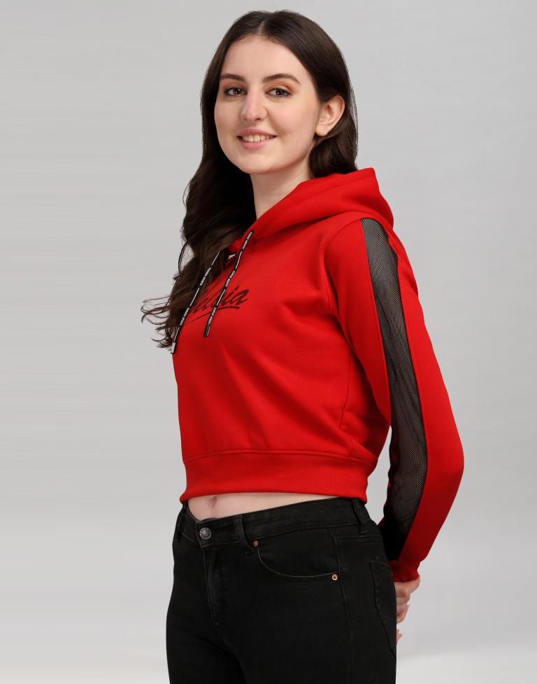 Red Coloured Cotton Fleece Blend Plain Hoodie | Sudathi