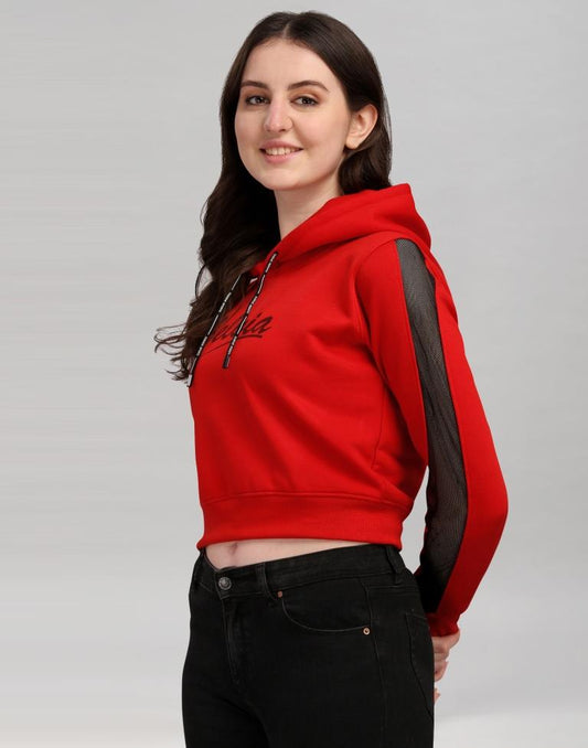 Red Coloured Cotton Fleece Blend Plain Hoodie | Sudathi