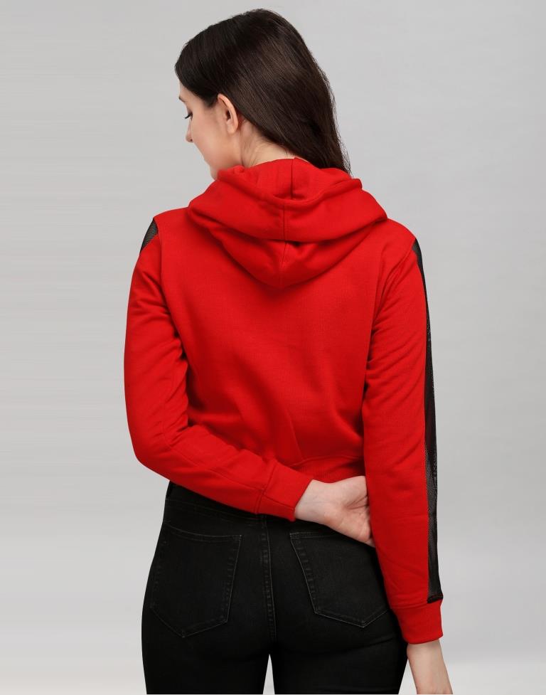 Red Coloured Cotton Fleece Blend Plain Hoodie | Sudathi