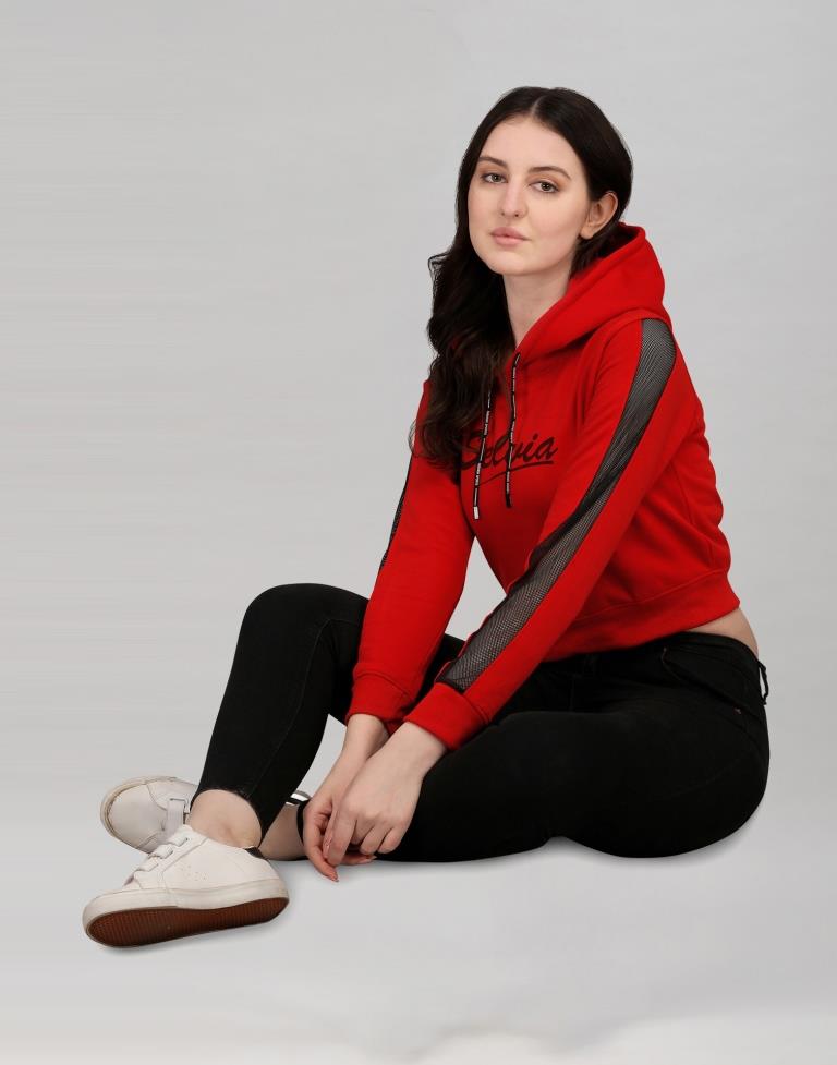 Red Coloured Cotton Fleece Blend Plain Hoodie | Sudathi