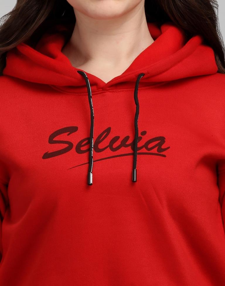 Red Coloured Cotton Fleece Blend Plain Hoodie | Sudathi