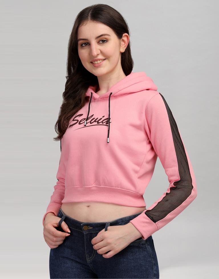 Light Pink Coloured Cotton Fleece Blend Plain Hoodie | Sudathi