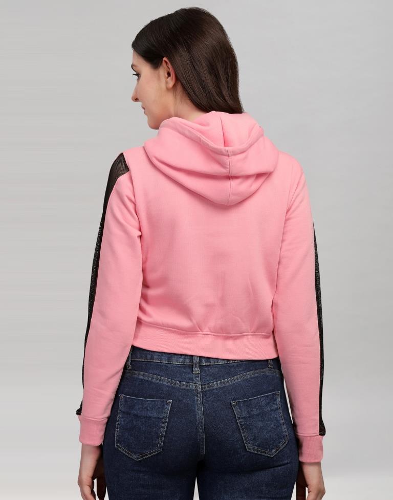 Light Pink Coloured Cotton Fleece Blend Plain Hoodie | Sudathi