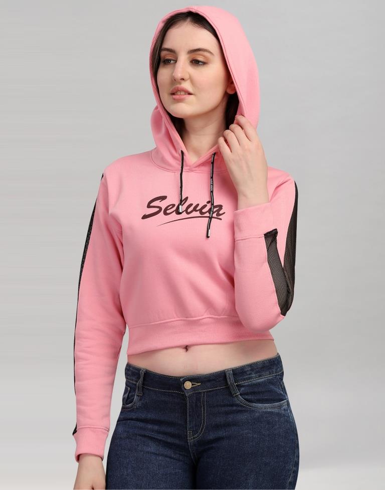 Light Pink Coloured Cotton Fleece Blend Plain Hoodie | Sudathi