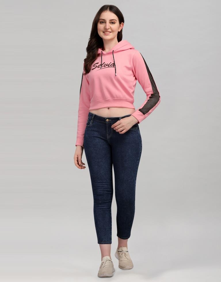 Light Pink Coloured Cotton Fleece Blend Plain Hoodie | Sudathi