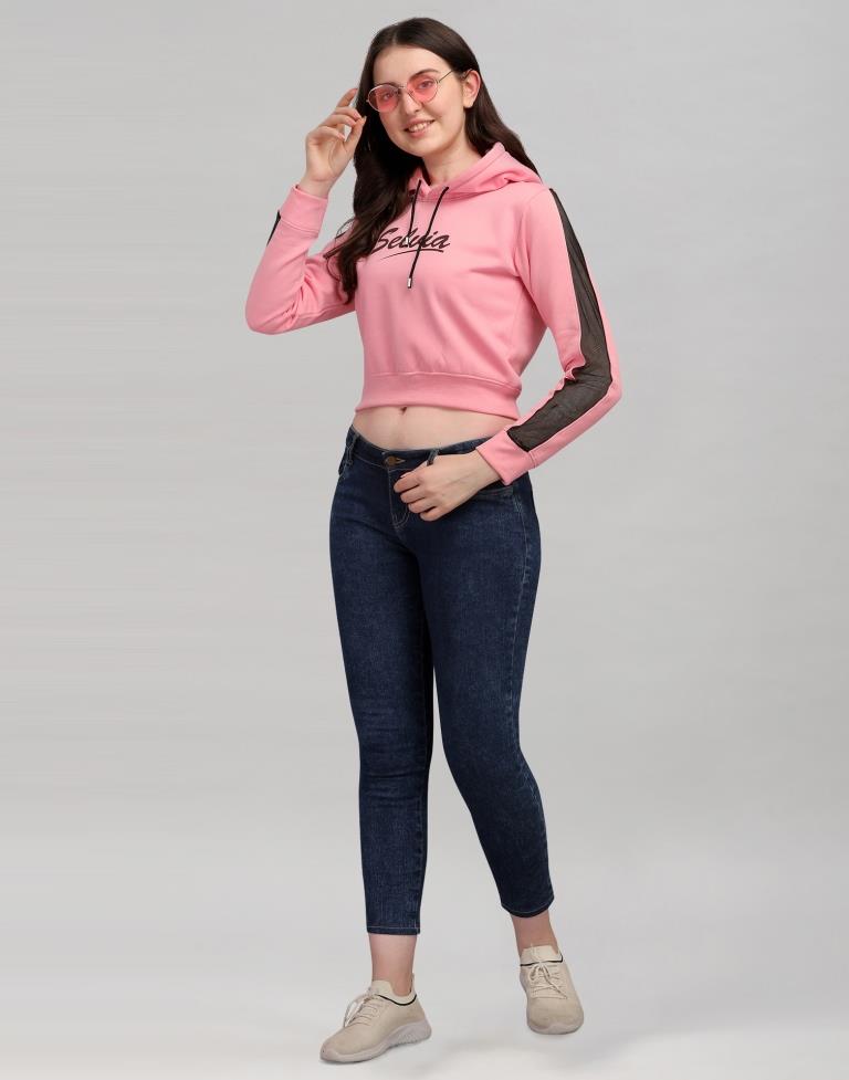 Light Pink Coloured Cotton Fleece Blend Plain Hoodie | Sudathi