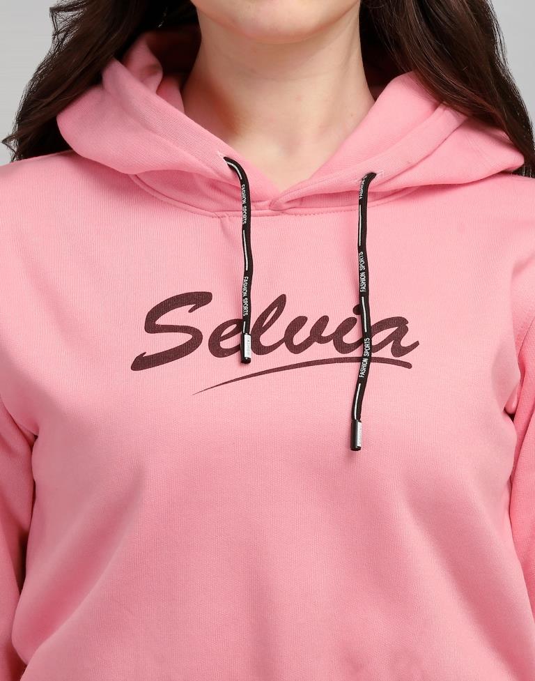 Light Pink Coloured Cotton Fleece Blend Plain Hoodie | Sudathi