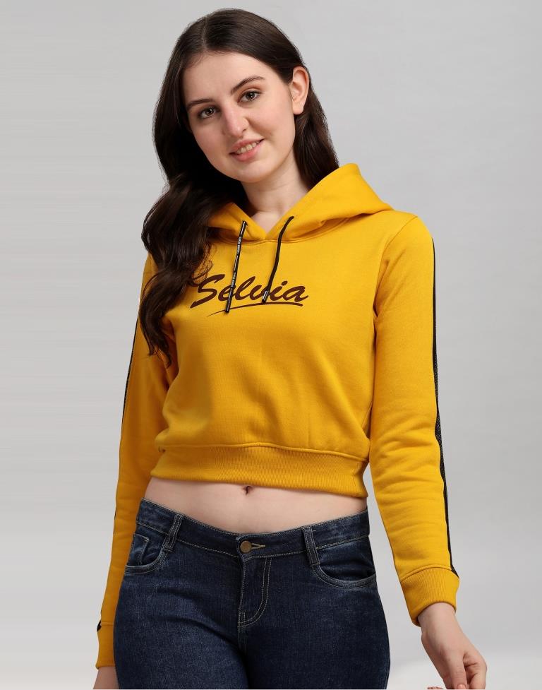 Turmeric Yellow Coloured Cotton Fleece Blend Plain Hoodie | Sudathi