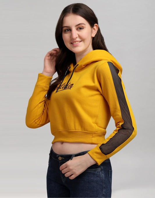 Turmeric Yellow Coloured Cotton Fleece Blend Plain Hoodie | Sudathi