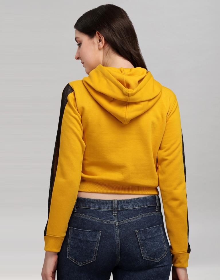 Turmeric Yellow Coloured Cotton Fleece Blend Plain Hoodie | Sudathi