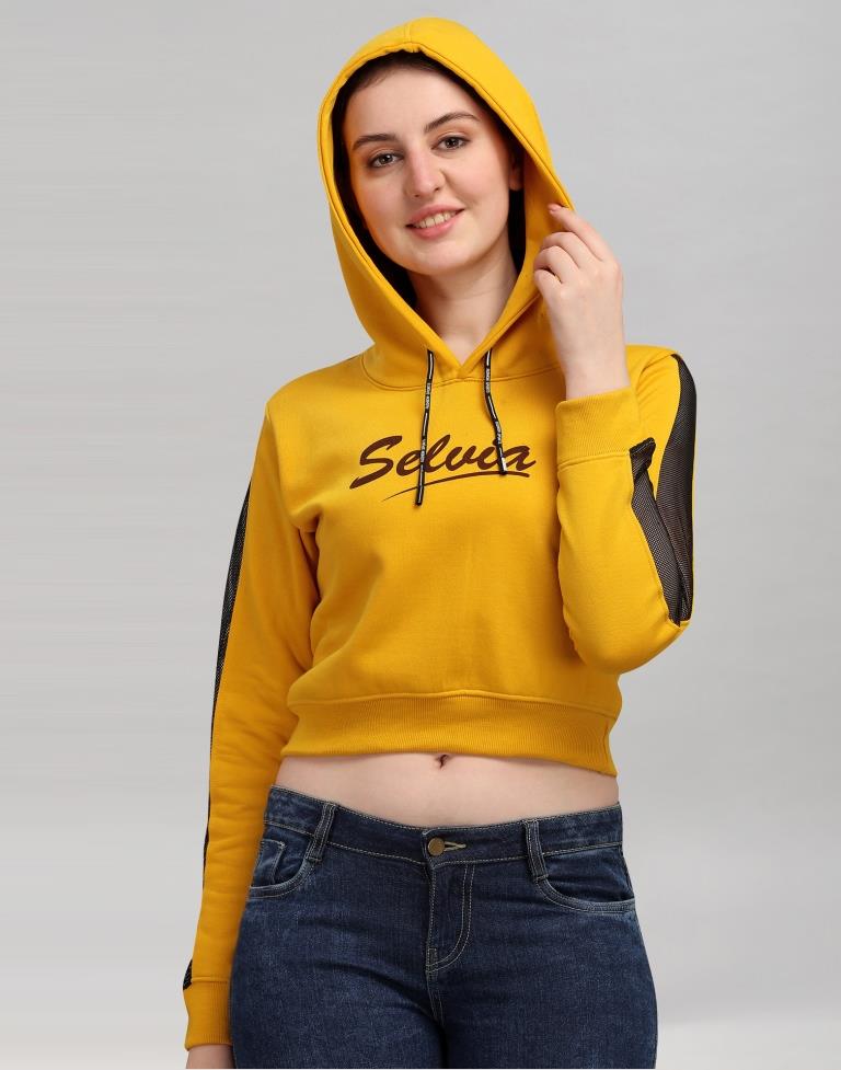 Turmeric Yellow Coloured Cotton Fleece Blend Plain Hoodie | Sudathi