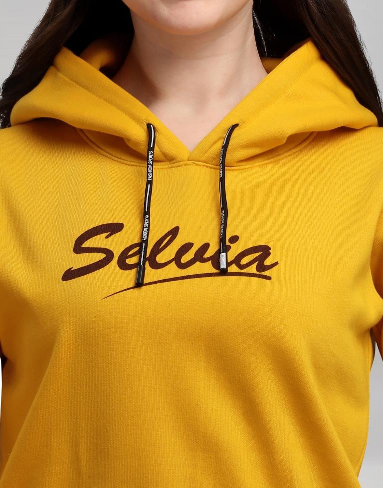 Turmeric Yellow Coloured Cotton Fleece Blend Plain Hoodie | Sudathi