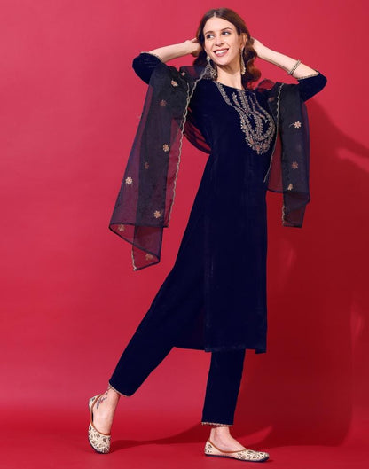 Navy Blue Kurti With Pant And Dupatta | Leemboodi