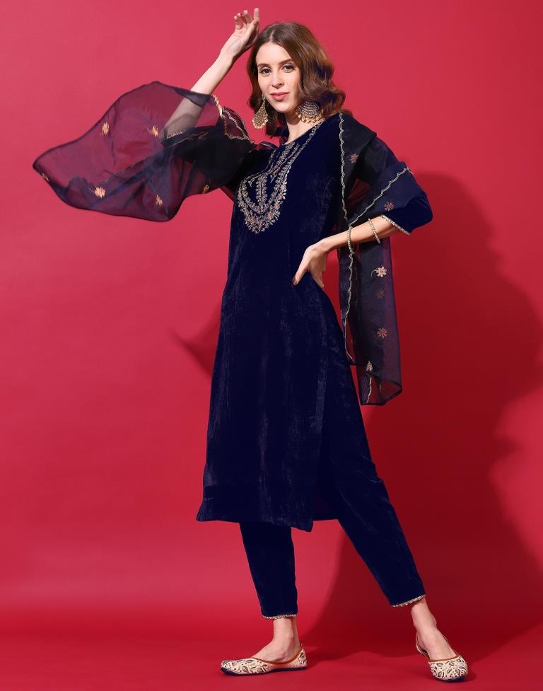 Navy Blue Kurti With Pant And Dupatta | Leemboodi