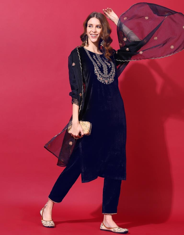 Navy Blue Kurti With Pant And Dupatta | Leemboodi