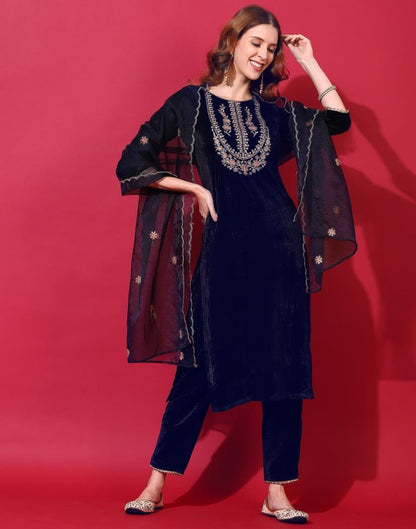 Navy Blue Kurti With Pant And Dupatta | Leemboodi