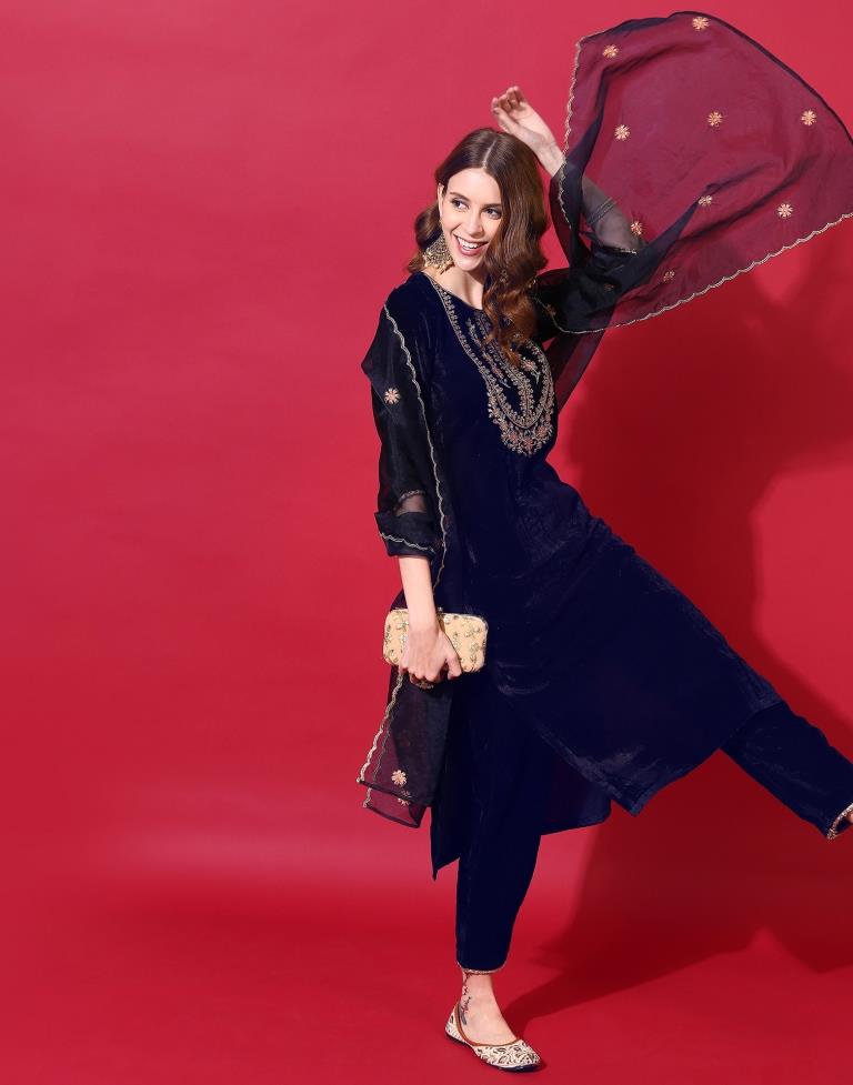 Navy Blue Kurti With Pant And Dupatta | Leemboodi