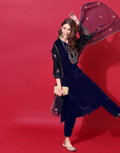 Navy Blue Kurti With Pant And Dupatta | Leemboodi