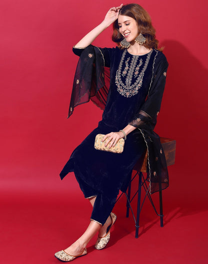 Navy Blue Kurti With Pant And Dupatta | Leemboodi