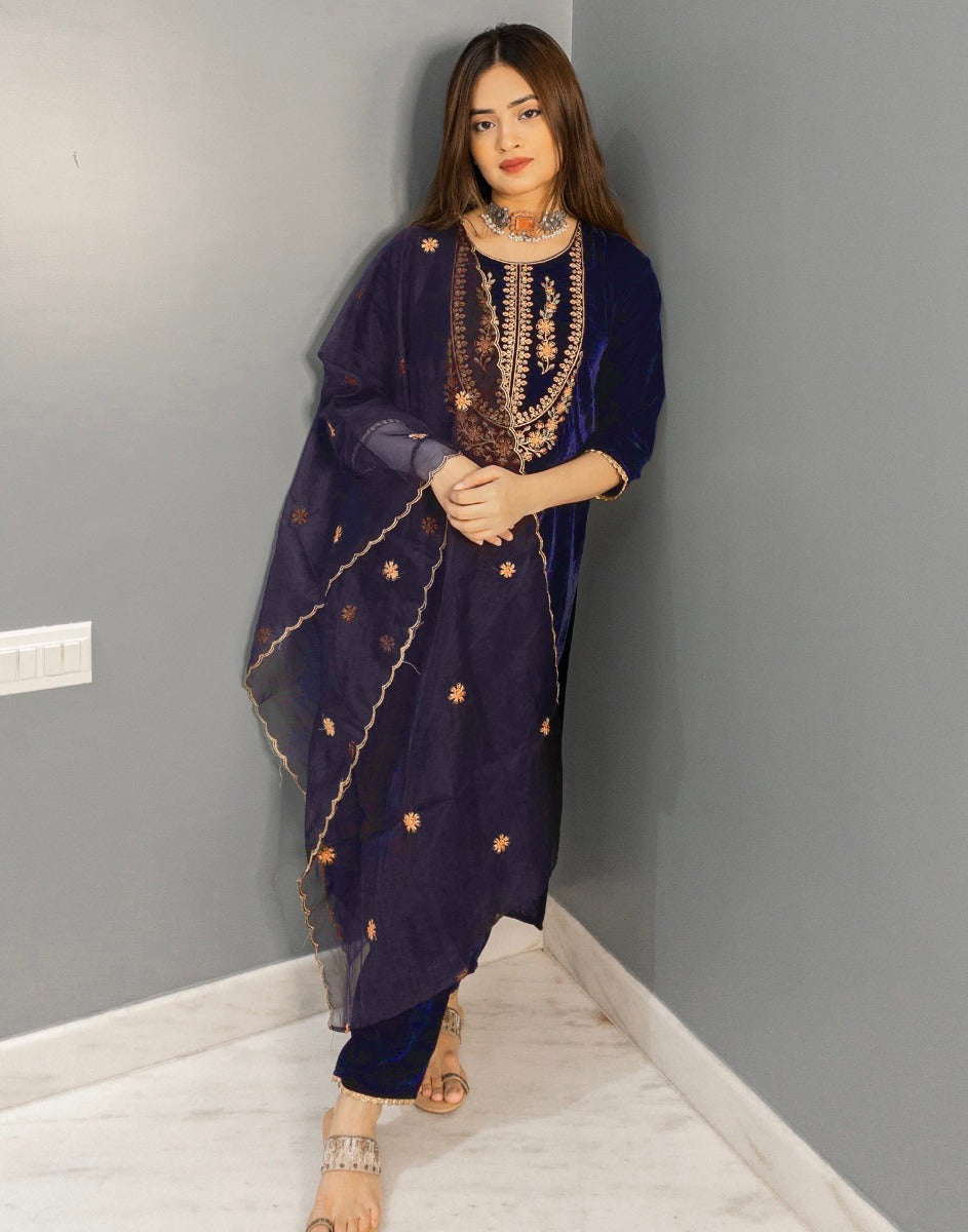 Navy Blue Kurti With Pant And Dupatta | Leemboodi