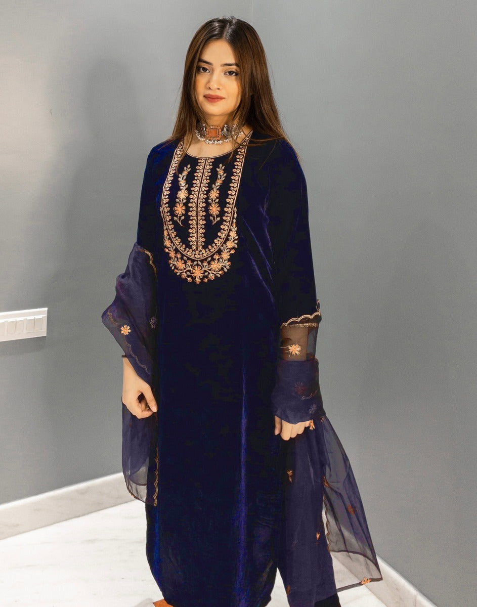 Navy Blue Kurti With Pant And Dupatta | Leemboodi