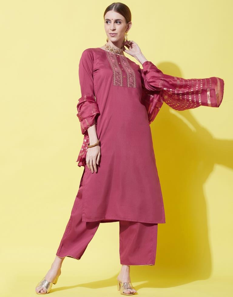 Dark Pink Kurti With Pant And Dupatta | Leemboodi