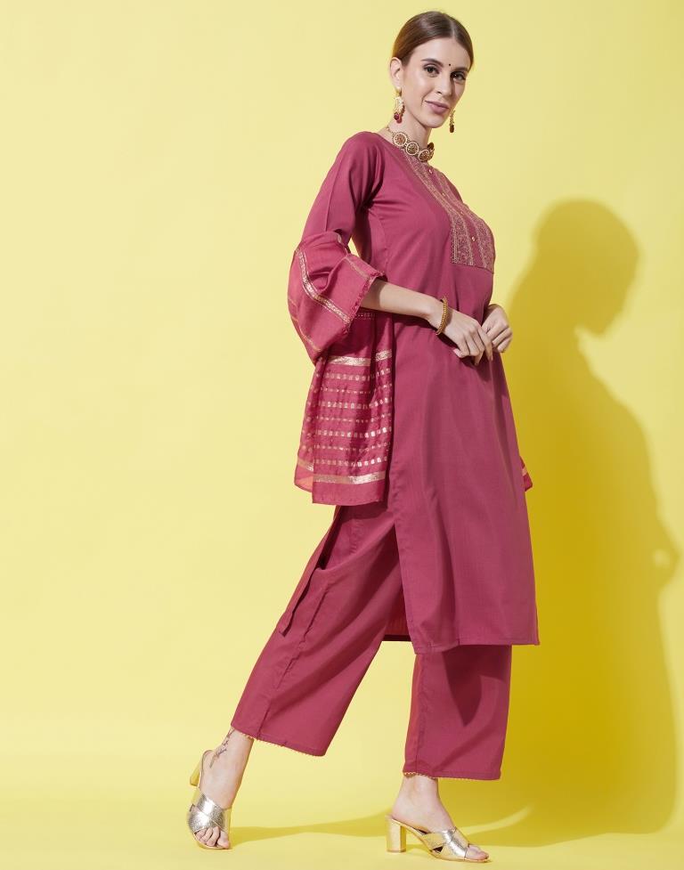 Dark Pink Kurti With Pant And Dupatta | Leemboodi