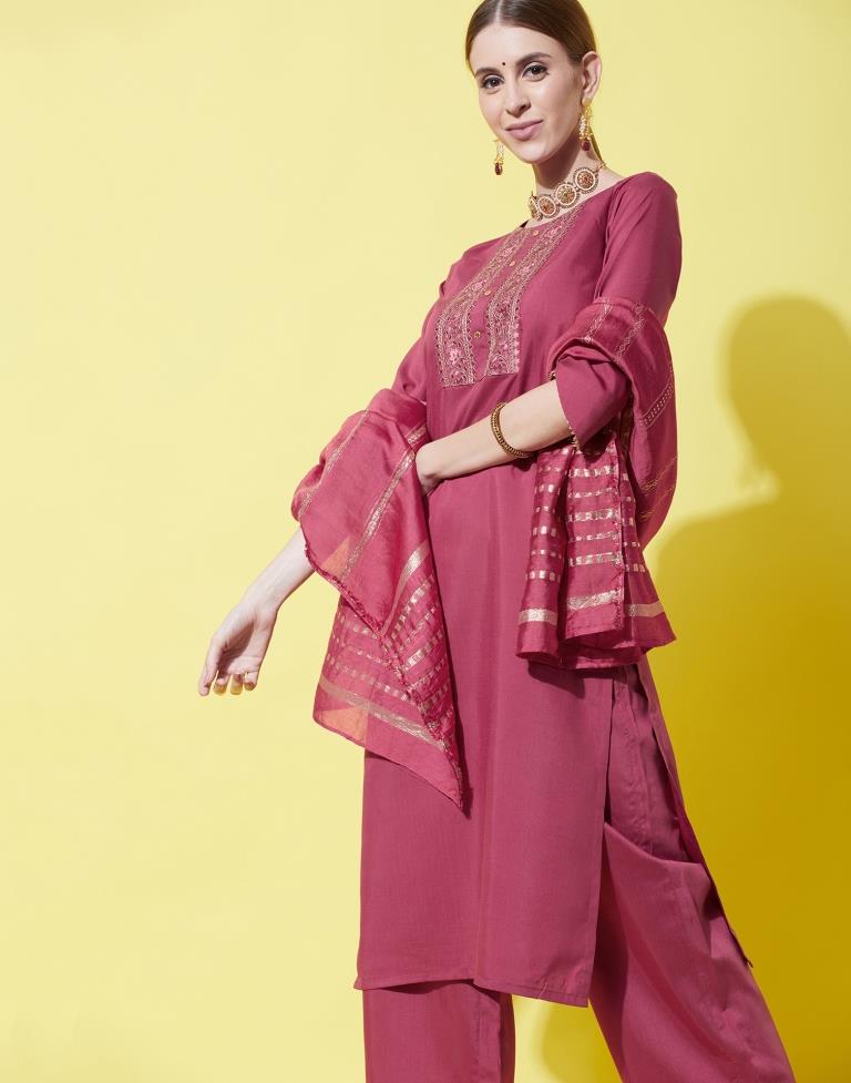 Dark Pink Kurti With Pant And Dupatta | Leemboodi