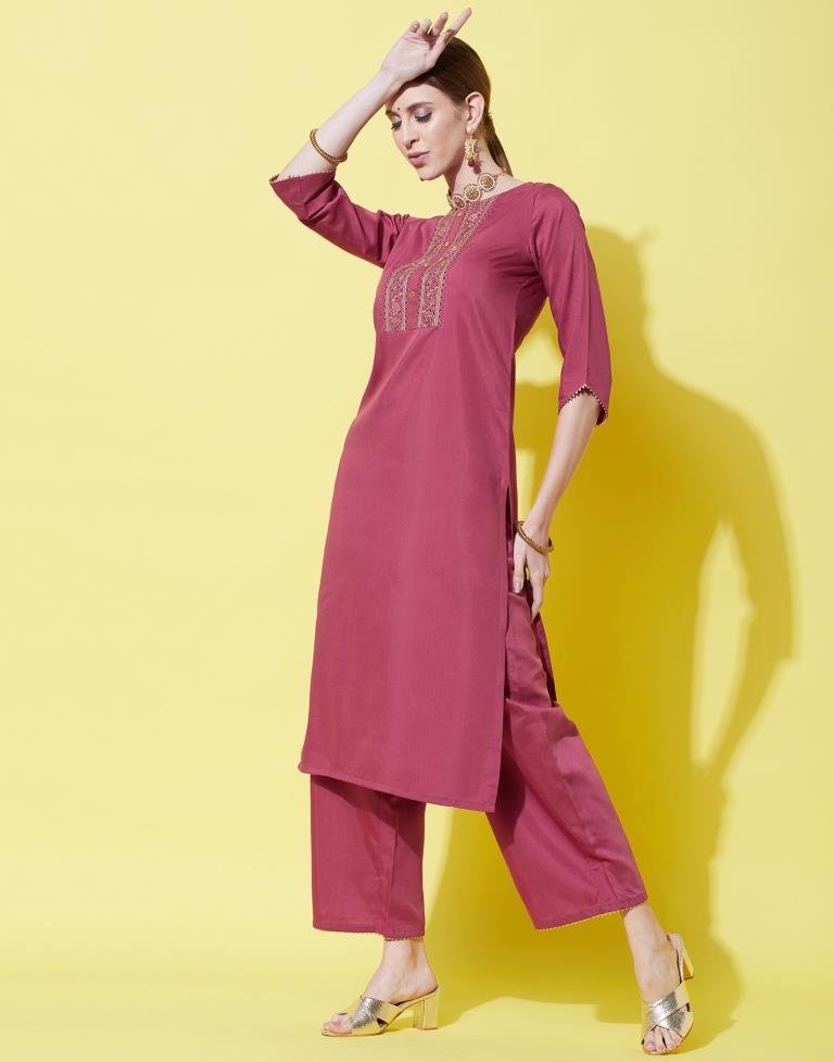 Dark Pink Kurti With Pant And Dupatta | Leemboodi