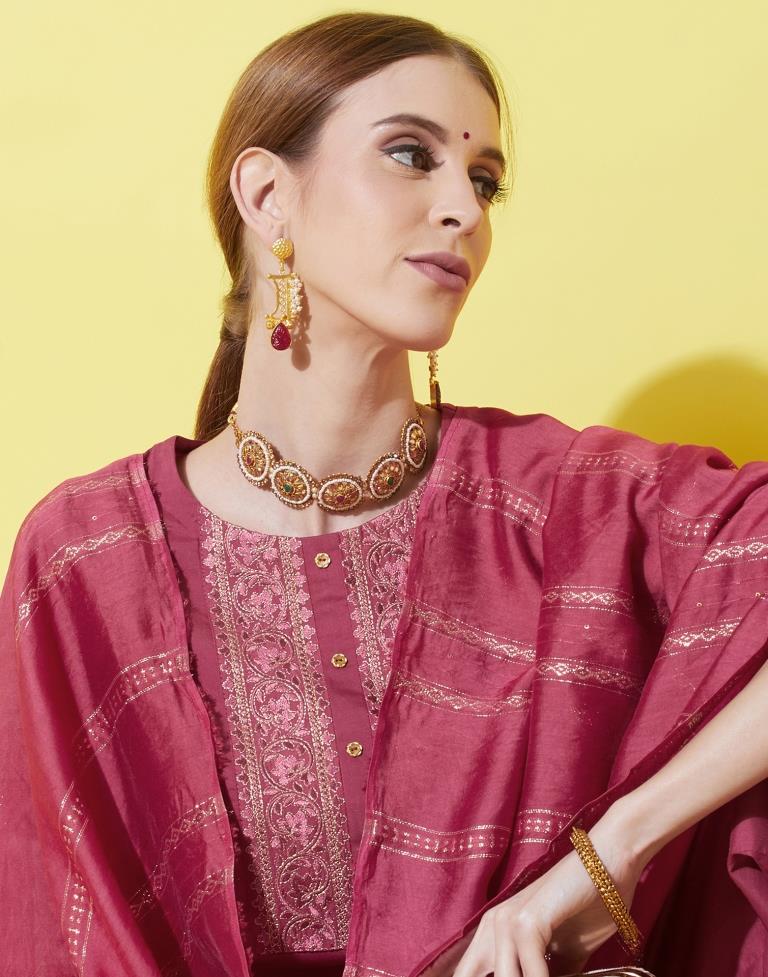 Dark Pink Kurti With Pant And Dupatta | Leemboodi