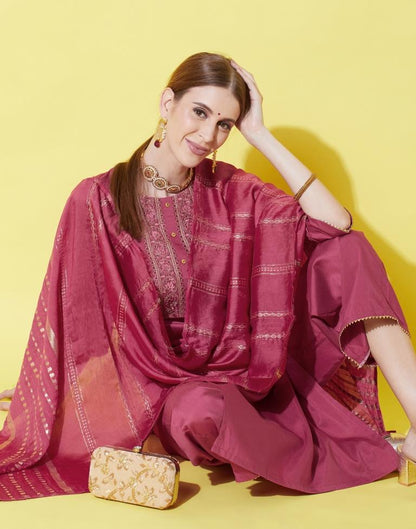 Dark Pink Kurti With Pant And Dupatta | Leemboodi