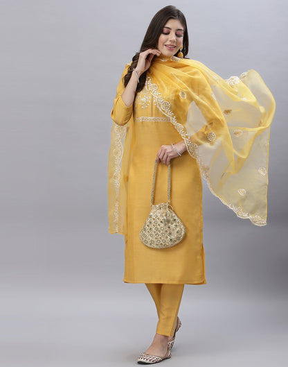 Yellow Kurti With Pant And Dupatta | Leemboodi