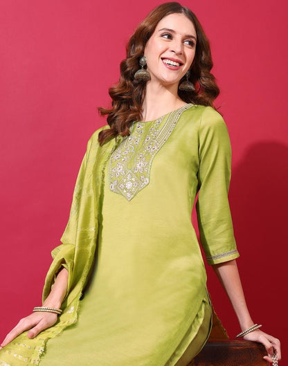 Mint Green Kurti With Pant And Dupatta | Leemboodi