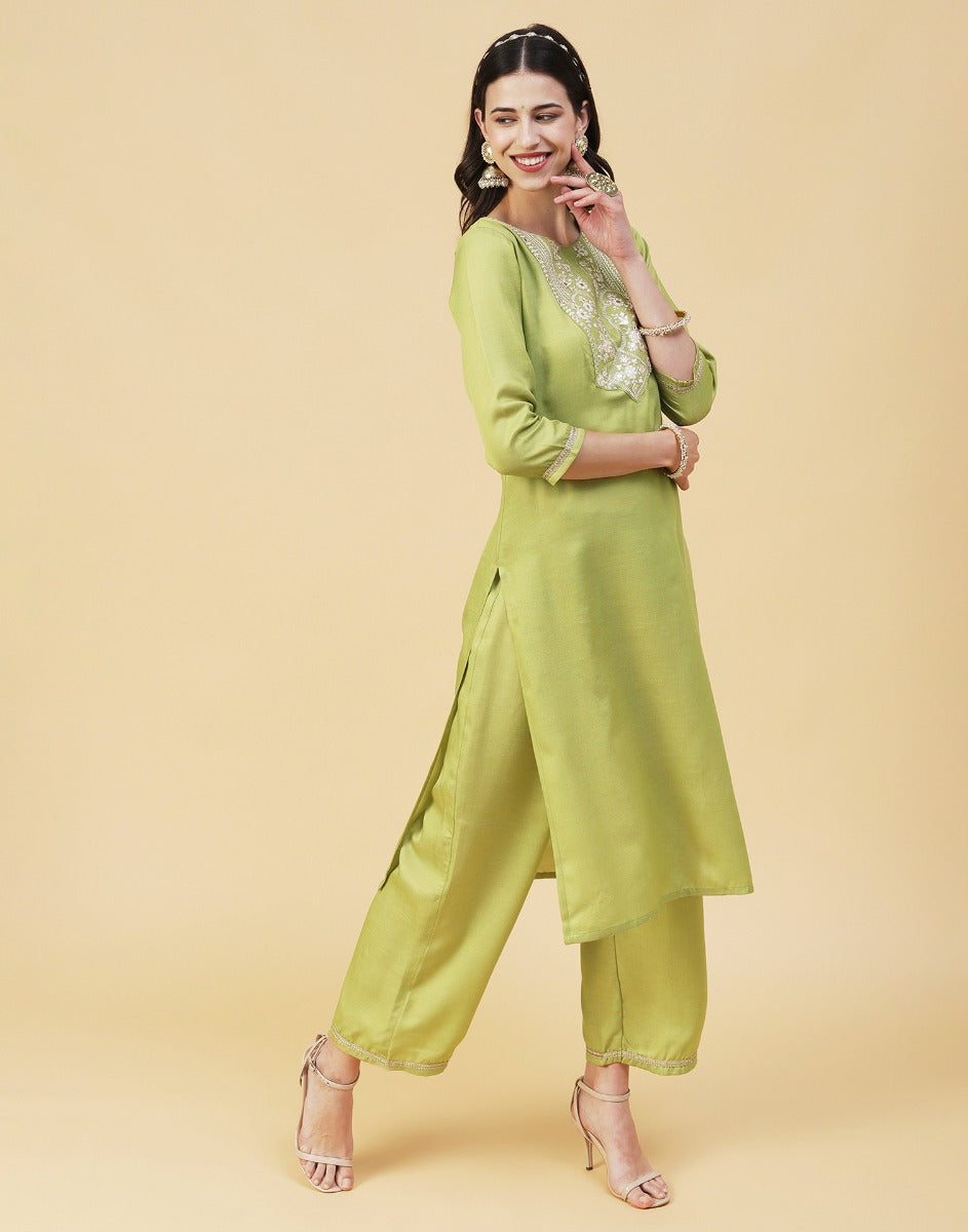 Mint Green Kurti With Pant And Dupatta | Leemboodi