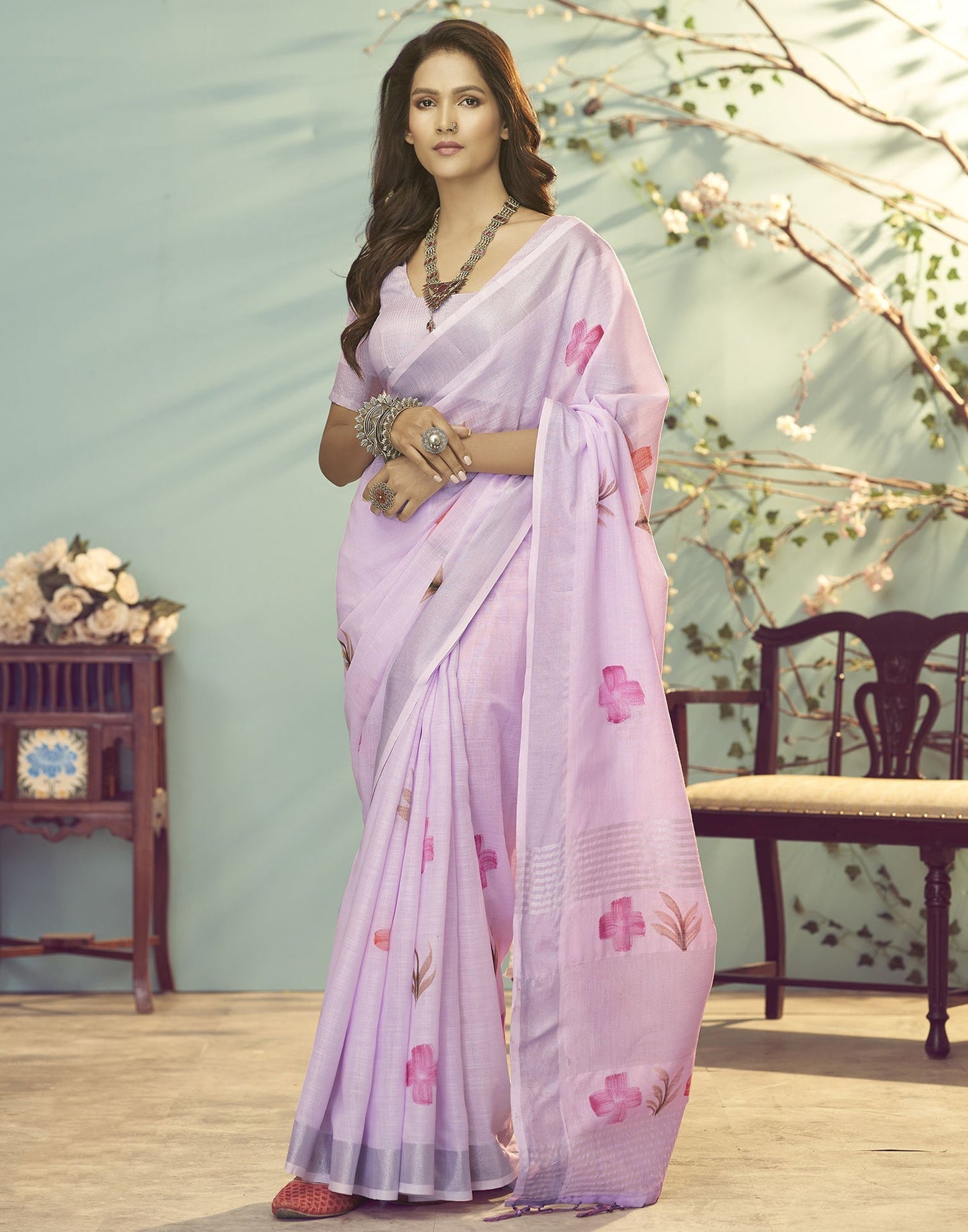 Light Purple Printed Saree | Leemboodi