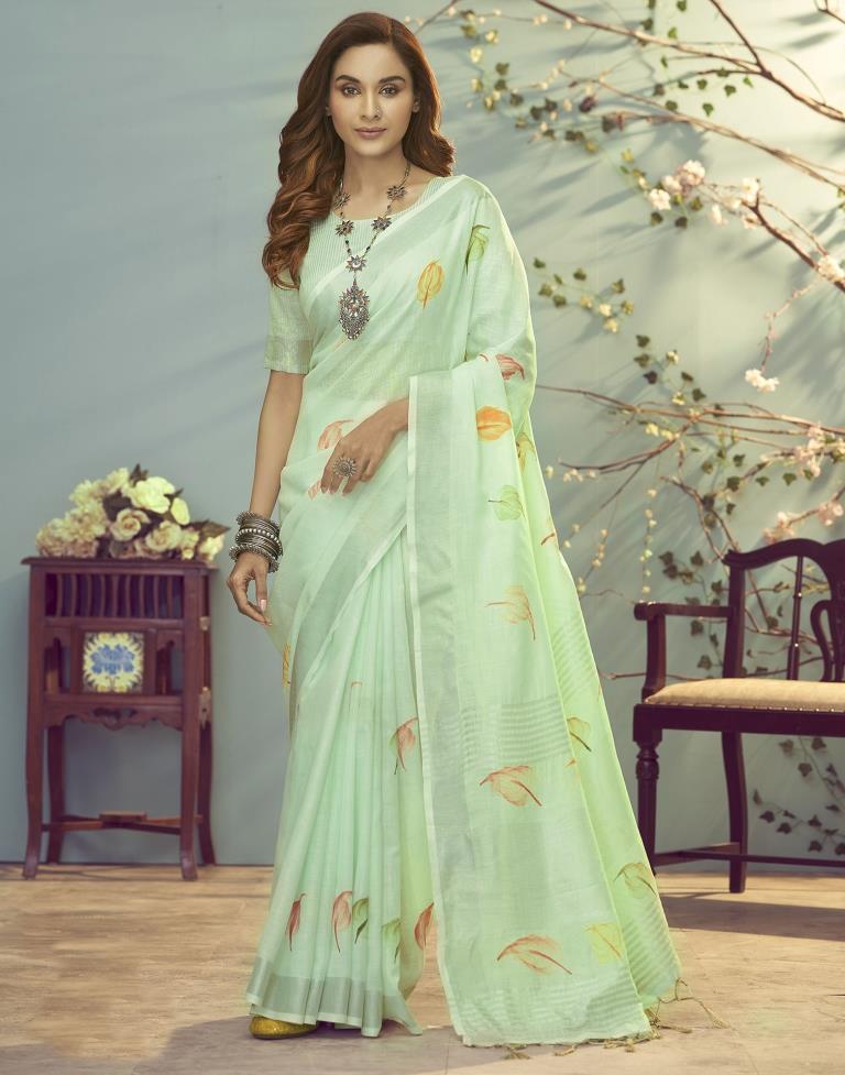 Light Green Printed Saree | Leemboodi