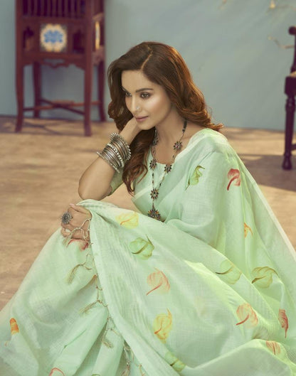 Light Green Printed Saree | Leemboodi
