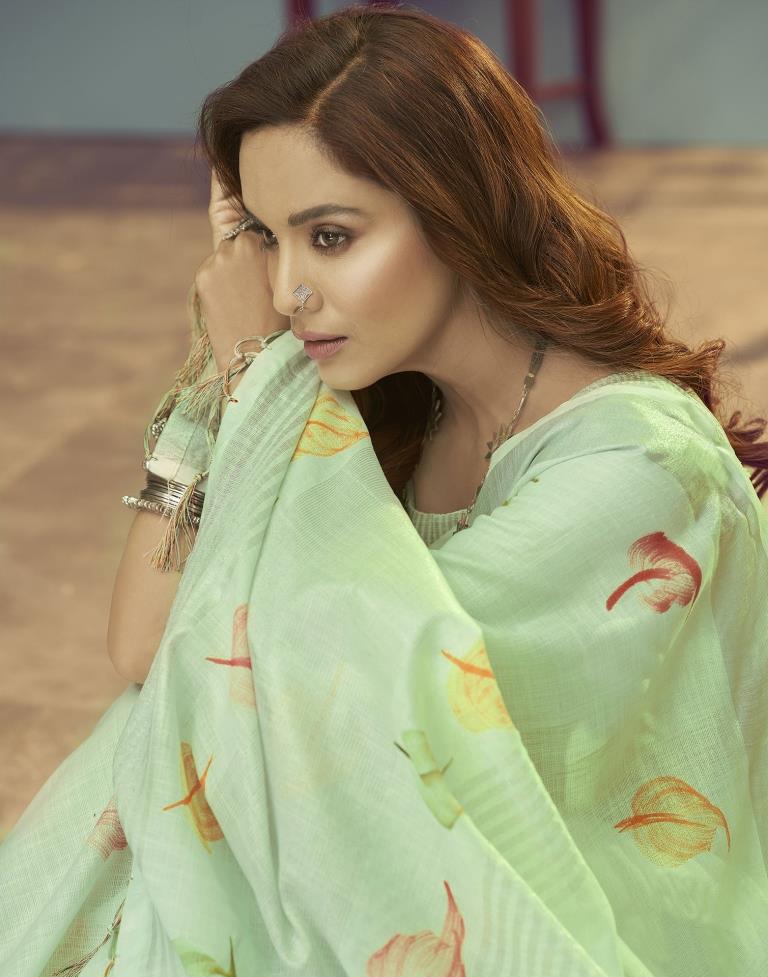 Light Green Printed Saree | Leemboodi
