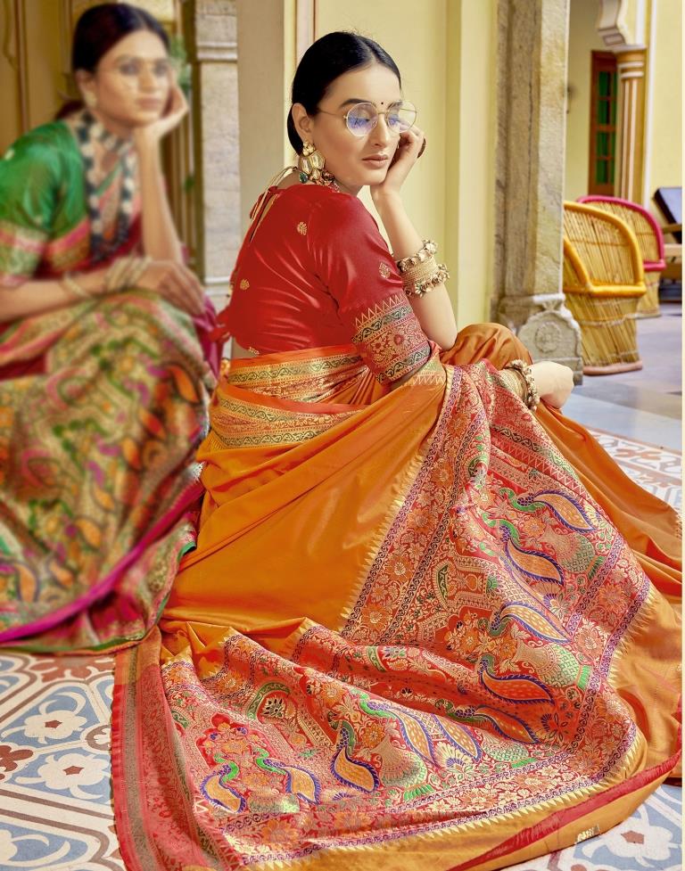 Orange Silk Paithani Saree | Leemboodi