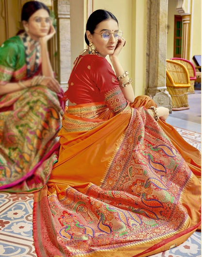 Orange Silk Paithani Saree | Leemboodi